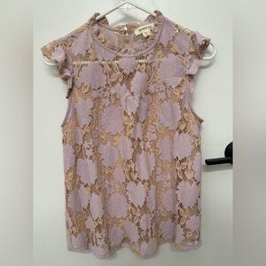 Chic Lace Cap Sleeve Blouse - Lilac and Beige